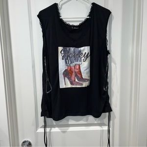 Rainbow top sleeveless shirt HONEY graphic with sequins & shoes women size 2XL